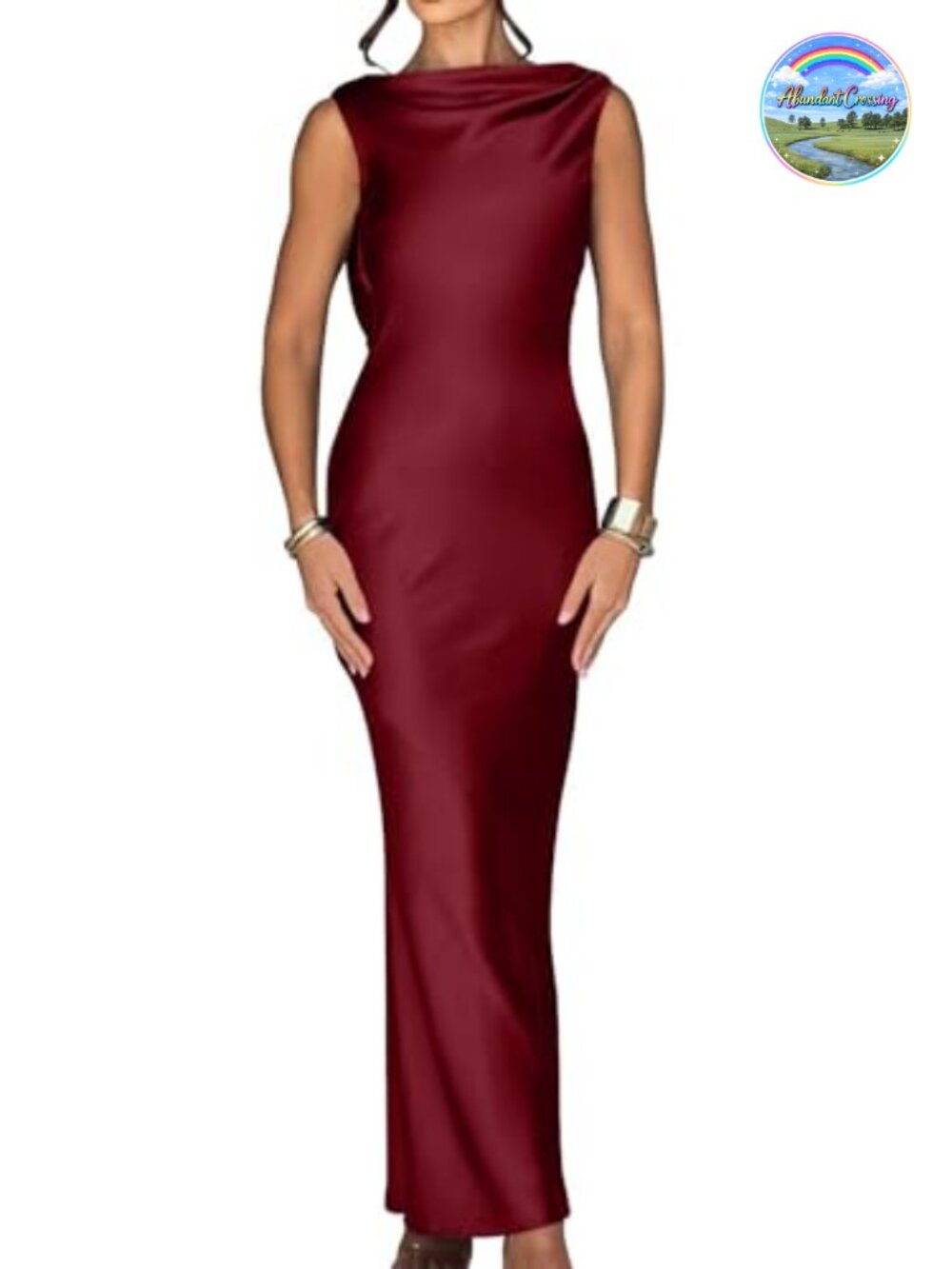 Elegant Sleeveless High Neck Tie Satin Maxi Dress Wedding Party